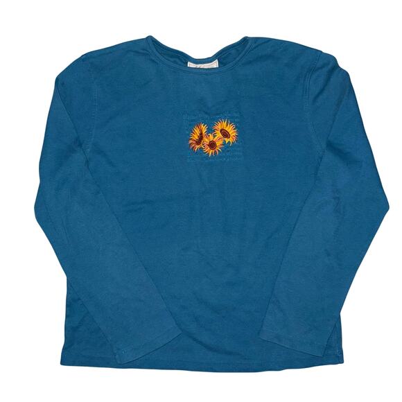 Womens medium vintage long sleeve top embroidered sunflowers fall m&c sportswear - Picture 4 of 6